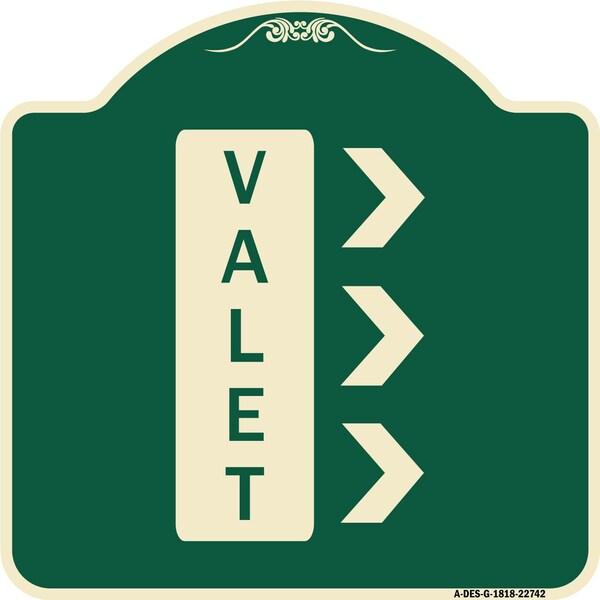 Signmission Designer Series Valet Right Arrow, Green & Tan Heavy-Gauge Aluminum Sign, 18" x 18", G-1818-22742 A-DES-G-1818-22742 - main